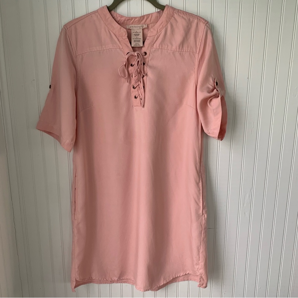 Philosophy (L) Pink Lace-Up Tunic Dress with pockets